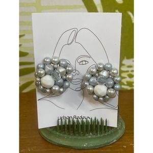 Vintage Blue/Pearl Cluster Clip-On Non-pierced Earrings
